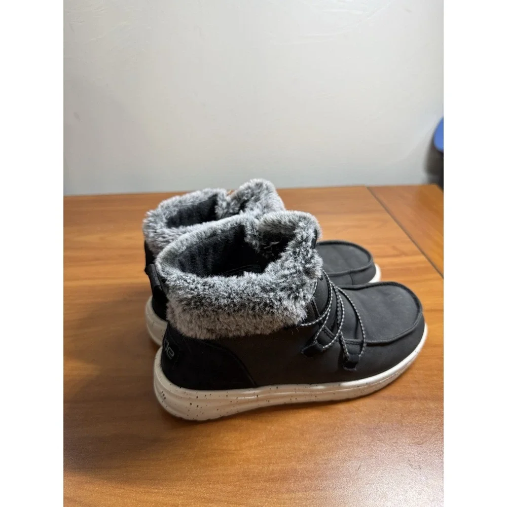 Hey Dude Eloise Fur Trim Insulated Lined Black Women's Boots Bootie US 7/38